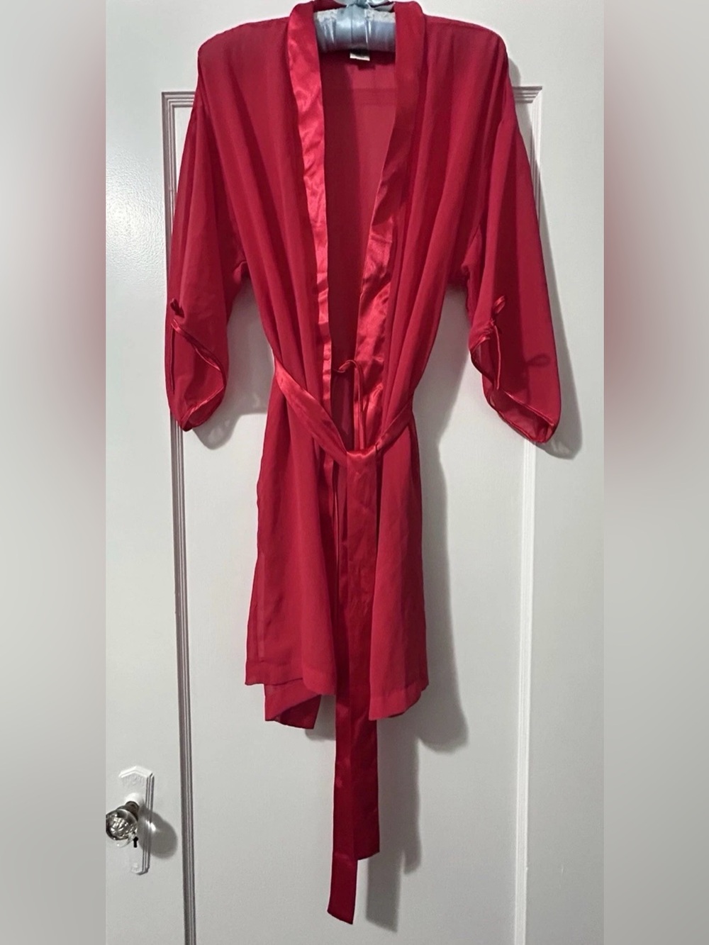 Private Luxuries Vintage Red Satin Trim Kimono Robe